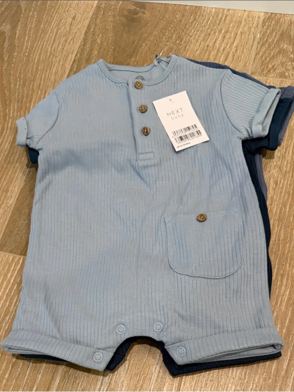 Next Blue Grandad Button Neck Baby Rompers 4 Pack- NWT- Up to 3mths